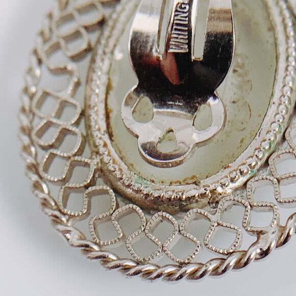 Vintage Whiting & Davis Cameo Clip-On Earrings, Filigree, 1950s Jewelry - Picture 8 of 12